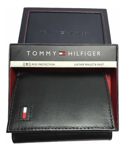Billetera TOMMY HILFIGER hombre piel negra trifold