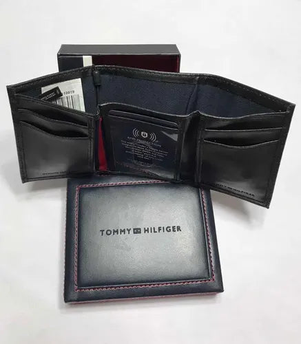 Billetera TOMMY HILFIGER hombre piel negra trifold