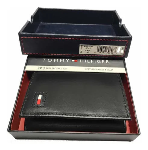 Billetera TOMMY HILFIGER hombre piel negra trifold