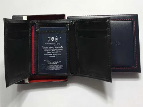 Billetera TOMMY HILFIGER hombre piel negra trifold
